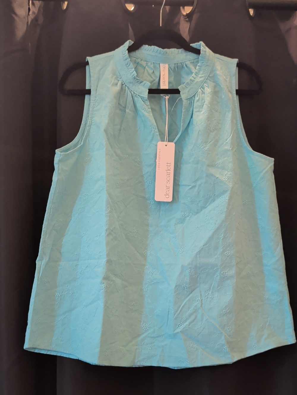 Dear Scarlett Aqua Eyelet Sleeveless Ruffle Neck Camisole